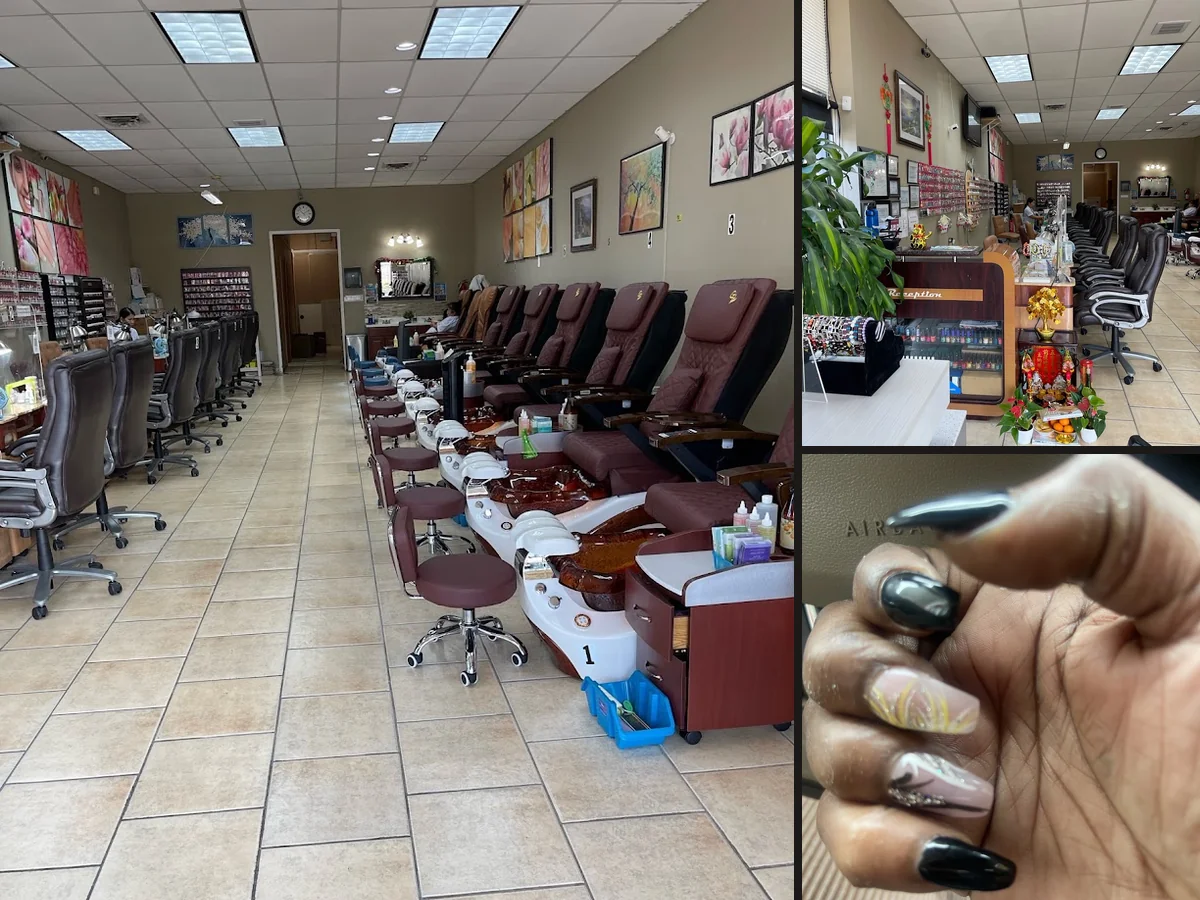 Pedicure chairs and polish displays.