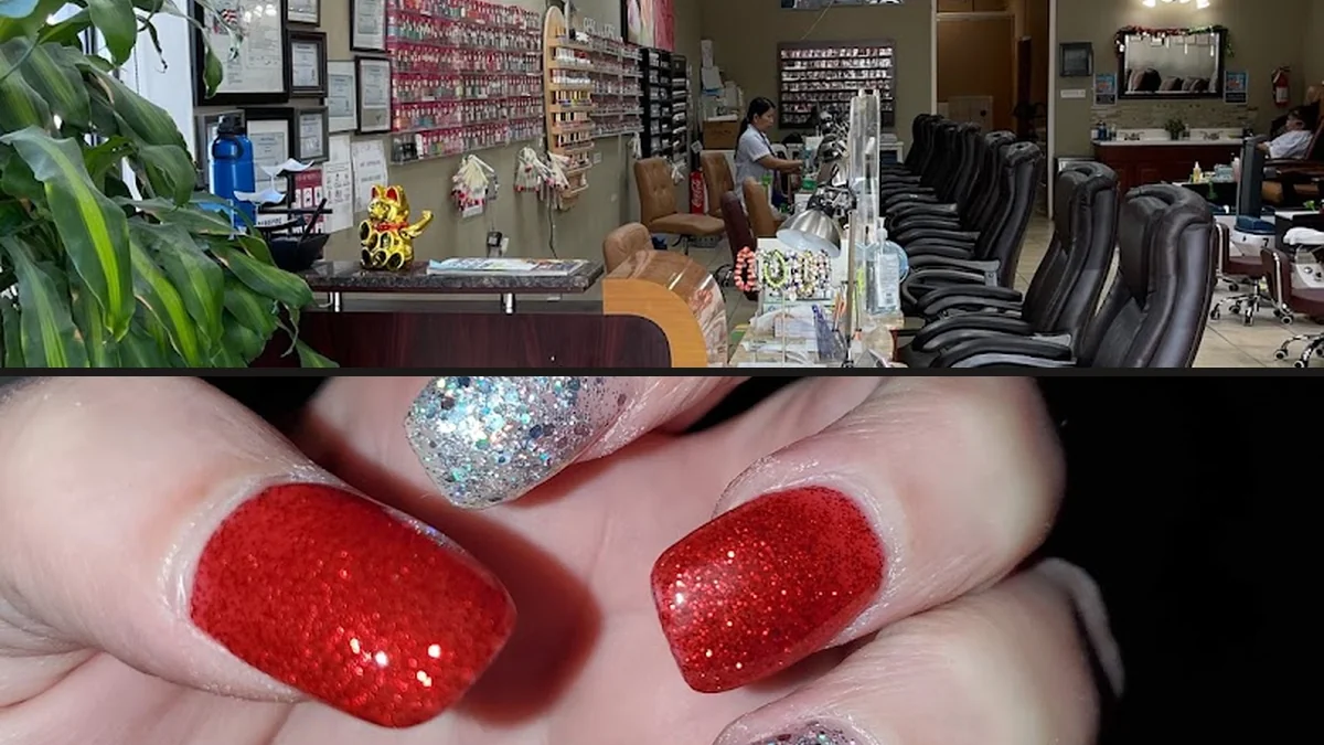 Manicure stations inside a nail salon.