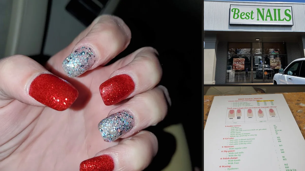 Manicure stations inside a nail salon.
